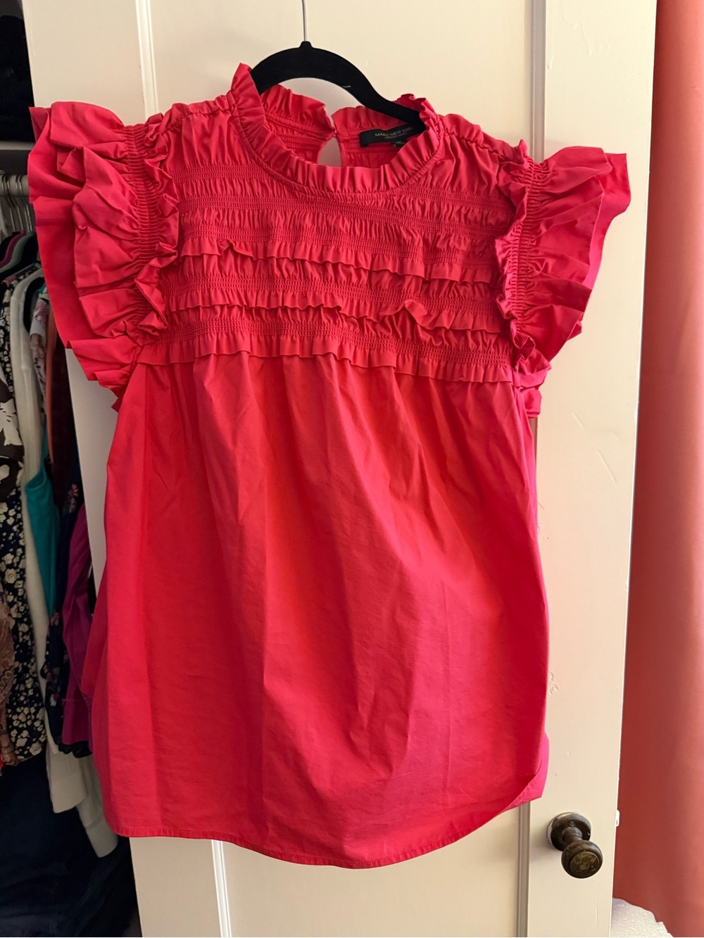 Marc New York Girls' Ruffle Smocked Top - Hot Pink